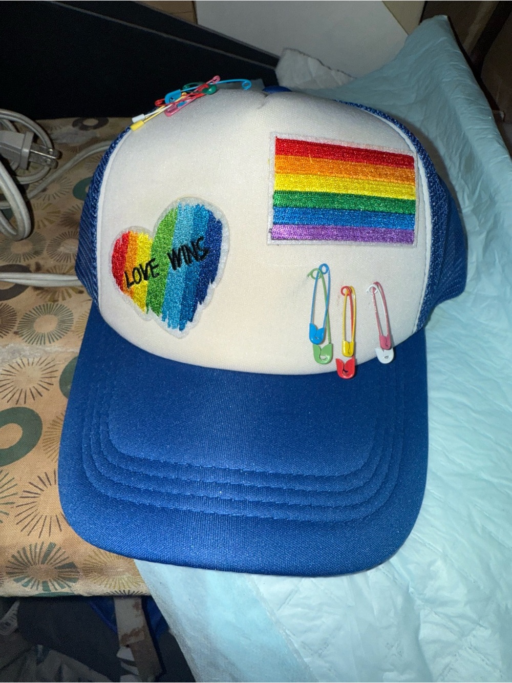 Blue and White Rainbow 'Love Wins' Trucker Hat